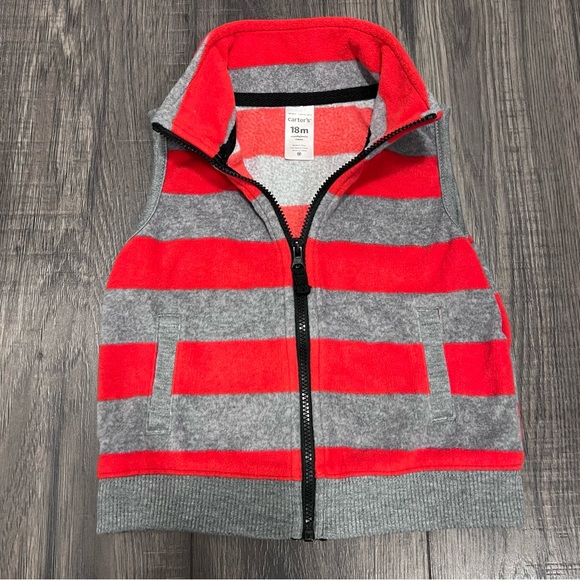 Carter’s Fleece Red And Grey Striped Vest - Picture 1 of 5